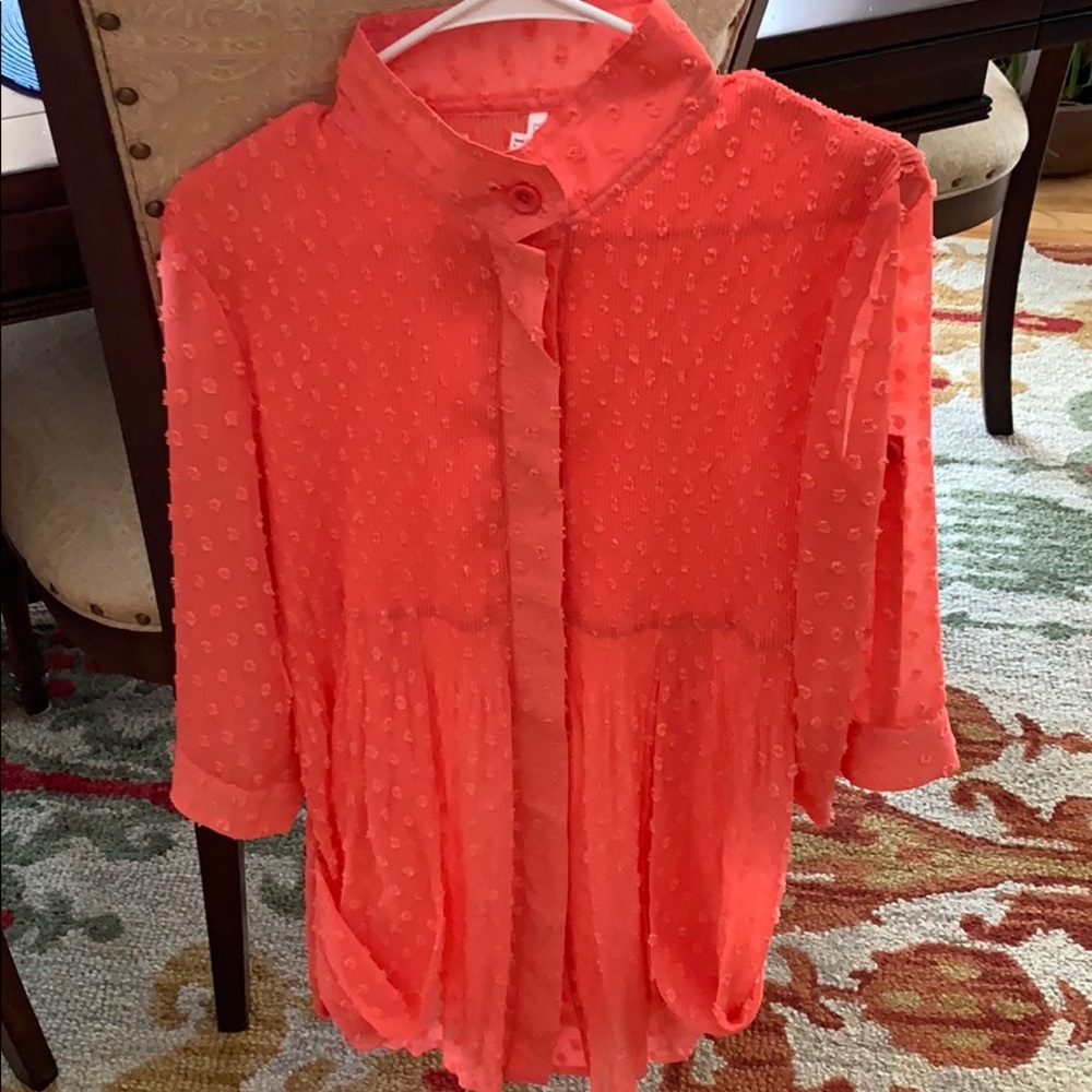 Flounce Top-semisheer,CORAL in color.